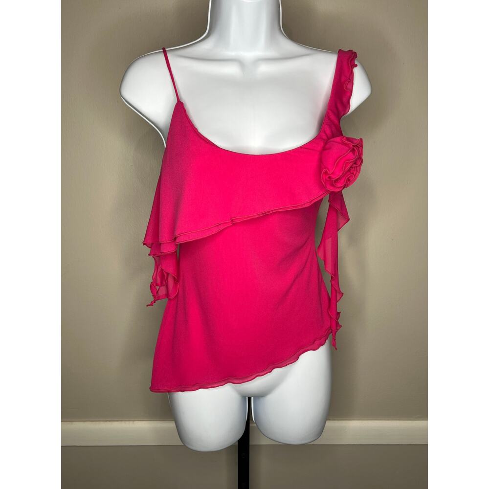 Free People Pink Ruffle One Shoulder Top XS NWT Asymmetrical Tank - Picture 3 of 7